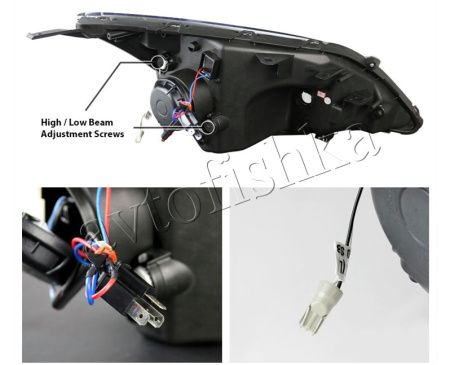 Honda CR-V III (06-) фары передние линзовые черные, с подсветкой DRL, комплект 2 шт.