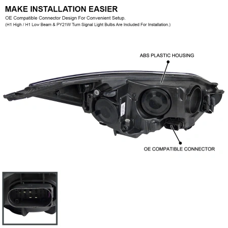 Ford Focus 3 (11-13) тюнинговые фары линзовые с DRL диодной подсветкой черные, 2 шт.