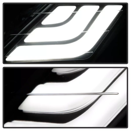 Toyota Camry XV50 дорестайл (2012-2014) передние тюнинговые черные линзовые фары со светодиодной подсветкой в стиле Volkswagen