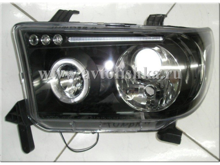 Toyota Tundra (07-) фары передние линзовые черные, со светящимися ободками, комплект 2 шт.