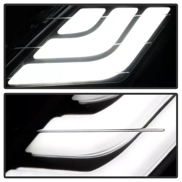 Toyota Camry XV50 дорестайл (2012-2014) передние тюнинговые черные линзовые фары со светодиодной подсветкой в стиле Volkswagen