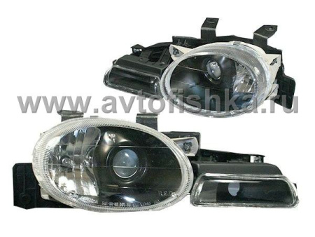 Dodge Neon (95-99) фары передние линзовые черные с фонарем, комплект 2 шт.