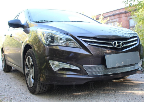 Hyundai Solaris (14–16) Защита радиатора Optimal, хром