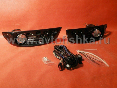 Toyota Land Cruiser Prado 120 (02-) фары противотуманные черные с белой светодиодной подсветкой, комплект 2 шт.