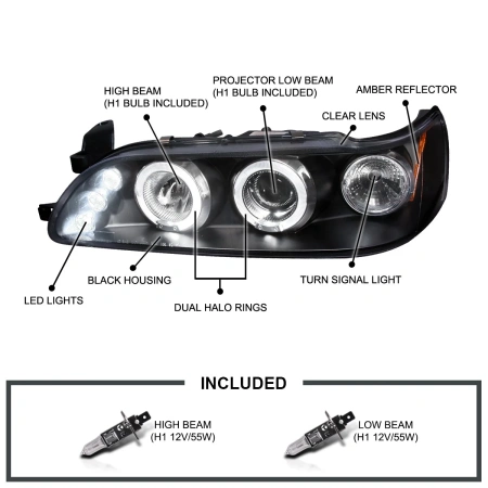 Toyota Corolla (92-97) AE100 фары передние линзовые черные со светящимися ободками