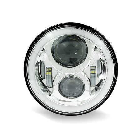 Hummer H2 (02-08) передние линзовые светодиодные фары хромированные (диаметр 7"), без ксенона, комплект 2 шт.