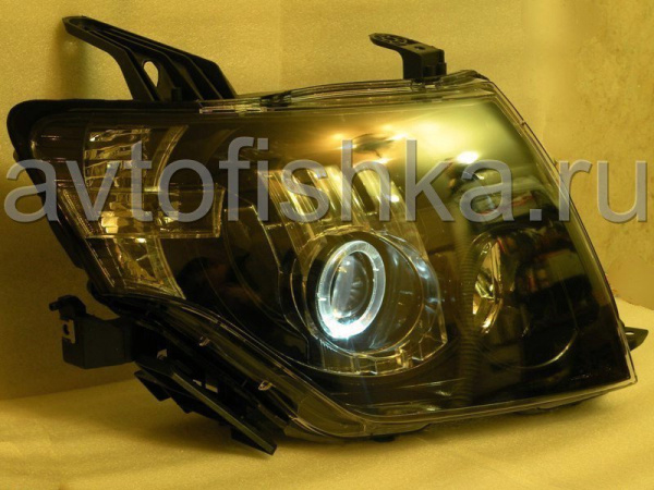 Mitsubishi Pajero 4 (2006-) фары передние линзовые черные со светящимися ободками под электрокорректор, комплект 2 шт.