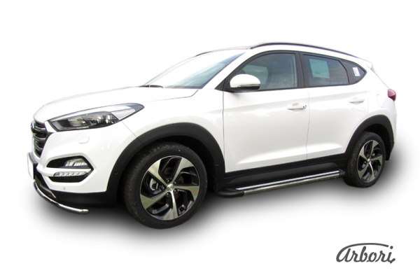 Комплект защиты штатных порогов алюминиевый профиль Arbori "Luxe Black" 1700 черная Hyundai Tucson 4WD 2015-