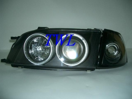 Toyota Corona, Exsior, Carina E T19 (92-97) фары передние линзовые черные, со светящимися ободками, комплект 2 шт.