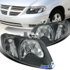 Dodge Caravan, Grand Caravan (01-05) фары передние зеркальные черные с белым рефлектором, комплект 2 шт.