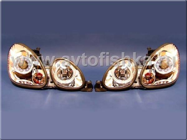 Lexus GS300, GS400, GS430, Toyota Aristo (97-05) фары передние линзовые хромированные со светящимися ободками, комплект 2 шт.