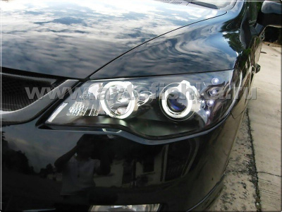 Honda Civic VIII (06-) фары передние линзовые черные, со светящимися ободками и светодиодной подсветкой, комплект 2 шт.