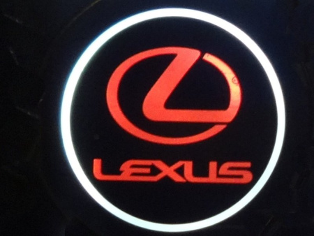Лазерная подсветка Welcome со светящимся логотипом Lexus в черном металлическом корпусе, комплект 2 шт.