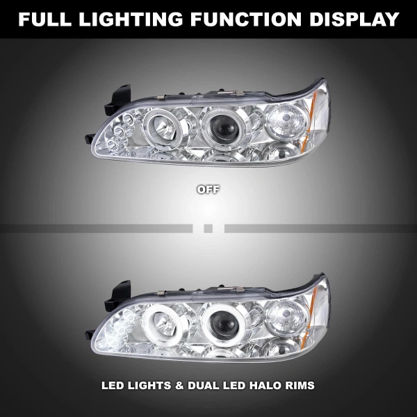 Toyota Corolla (92-97) AE100 фары передние линзовые хромированные со светящимися ободками, комплект 2 шт.