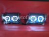Toyota Land Cruiser 200 (08-) фары передние линзовые черные, со светящимися ободками, комплект 2 шт.