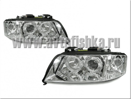 Audi A6 Allroad (01-05) фары передние линзовые хромированные, со светящимися ободками, под ксенон и корректор, комплект 2 шт.