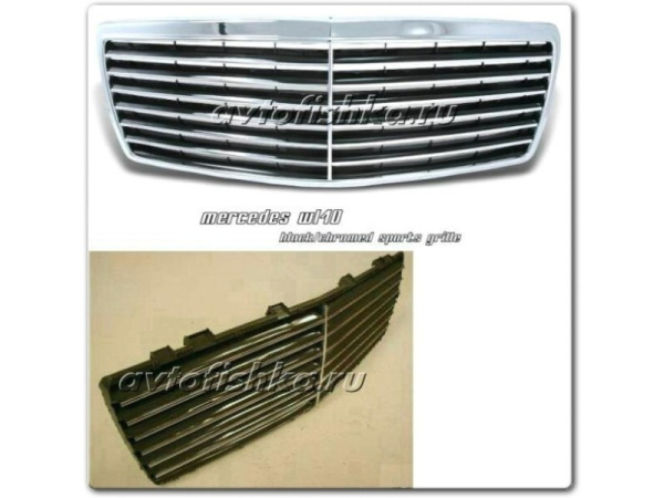 Mercedes S W140 (92-99) решетка радиатора Черная, дизайн "Авангард", вставка без рамки, 13 ламелей
