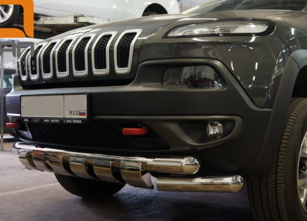 Jeep Cherokee (14–) Защита переднего бампера двойная Shark d 76/76 мм, нерж. (Cherokee Тrailhawk)