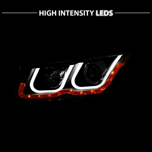 Chevrolet Cruze (2011-2016) фары черные в стиле VW с DRL и светодиодным повторителем