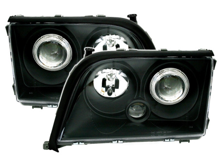 Mercedes S W140 (92-99) фары передние линзовые черные, комплект 2 шт.