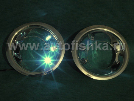 Nissan Pathfinder R51, Navara (05-10) рамки противотуманных передних фар хромированные со светодиодной подсветкой, комплект 2 шт.