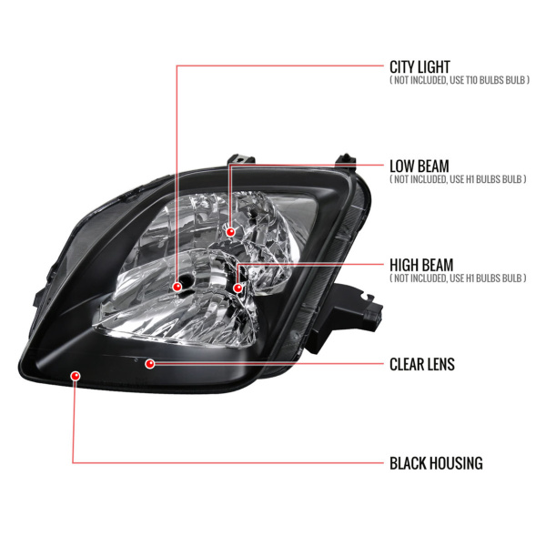 Honda Prelude (96-01) фары передние черные, комплект 2 шт.