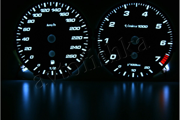 BMW E90 светодиодные шкалы (циферблаты) на панель приборов - дизайн 1