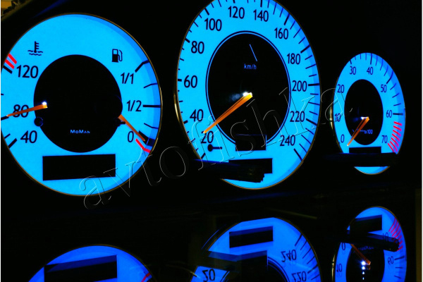 Mercedes W210 E (95 - 03) светодиодные шкалы (циферблаты) на панель приборов - дизайн 2