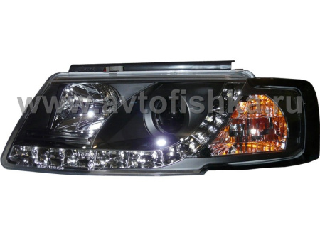 Volkswagen Passat B5 (97-00) фары передние линзовые черные, со светодиодной подсветкой, комплект 2 шт.