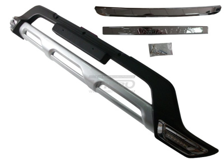 Hyundai Santa Fe (2012-) накладка переднего бампера с фарами DRL