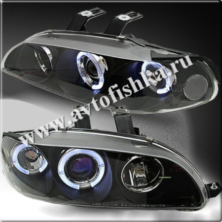 Honda Civic (92-96) 3 дв. фары передние линзовые черные, со светящимися ободками, комплект 2 шт.