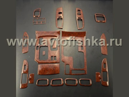 Toyota Land Cruiser 100 (2003-2007) накладки в салон под дерево, темные, комплект 20 предметов.