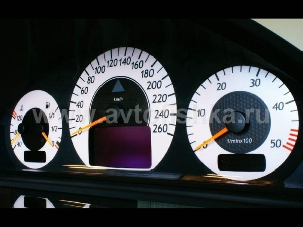 Mercedes W210 E class 1999-2003 светящиеся шкалы приборов - накладки на циферблаты панели приборов, дизайн № 2
