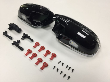 Mercedes W208 CLK корпуса боковых зеркал черные, со светодиодными поворотниками и подсветкой Welcome, хромированная рамка, комплект 2 шт.