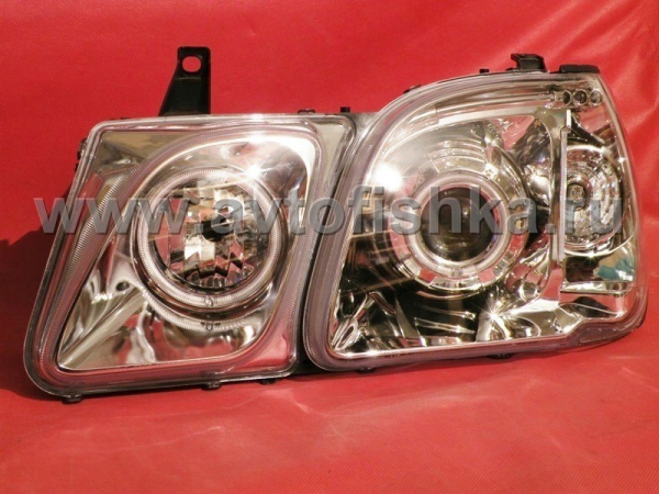 Lexus LX470 (1998-2007) фары передние линзовые хромированные, со светящимися ободками, комплект 2 шт