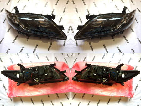 Toyota Camry V40 (2006-2009) тюнинговые передние черные фары со светодиодной подсветкой DRL, комплект 2 шт.