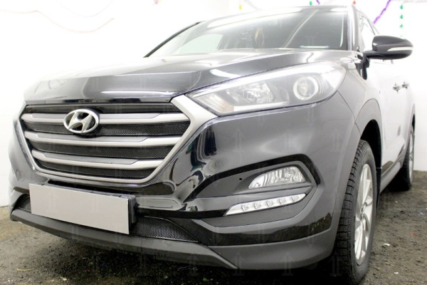 Hyundai Tucson (16–) Защита радиатора Optimal, чёрная, верх (4 части)