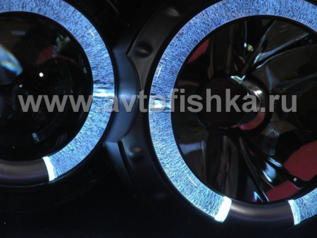 Ford F150, Expedition (96-03) фары передние линзовые черные, со светящимися ободками и светодиодной подсветкой, комплект 2 шт.