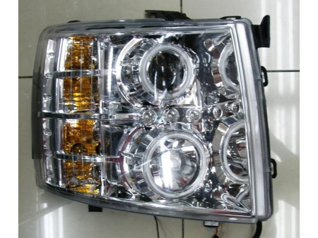 Chevrolet Silverado (07-) фары передние линзовые хромированные, со светящимися ободками и светодиодной подсветкой, комплект 2 шт.