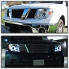 Nissan Pathfinder III, Navara (05-10) фары передние линзовые хромированные, со светящимися ободками, комплект 2 шт.