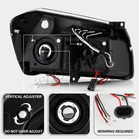 Dodge Magnum (05-08) фары передние линзовые черные, со светящимися ободками и светодиодной подсветкой, комплект 2 шт.