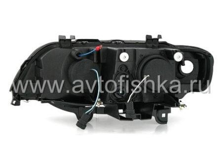BMW X5 (1998-2003) фары передние линзовые черные, со светящимися ободками с подсветкой DRL