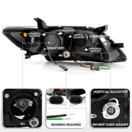 Toyota Camry XV40 дорестайл (2006-2009) тюнинговые передние черные фары со светодиодной подсветкой ДХО