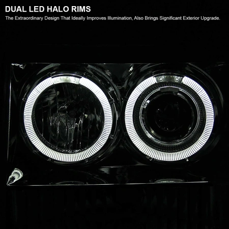 Jeep Grand Cherokee (93-98) передние фары хром тюнинг с светящими ободками (ангельские глазки)