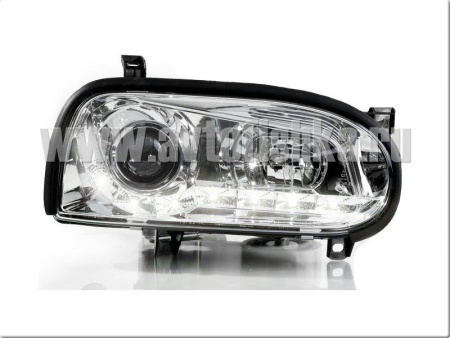 Volkswagen Golf 3 (92-98) фары передние линзовые хромированные, с нижней светодиодной подсветкой, комплект 2 шт.