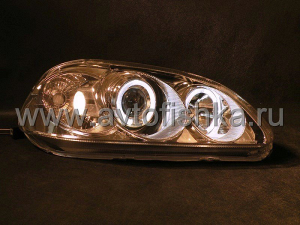 Honda Civic (96-98) 2, 3, 4 дв. фары передние линзовые хромированные, со светящимися ободками, комплект 2 шт.