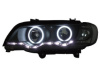 BMW X5 (1998-2003) фары передние линзовые черные, со светящимися ободками с подсветкой DRL