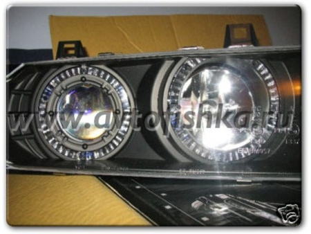 BMW 3 E36 2 дв. купе фары передние черные со светящимися ободками, комплект 2 шт.