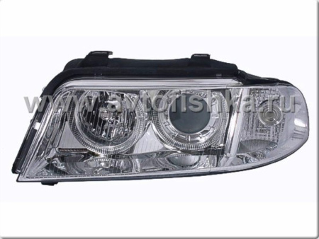 Audi A4 (99-00) фары передние линзовые хромированные, со светящимися ободками, под ксенон и корректор, комплект 2 шт.