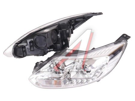 Ford Focus 3 (12-13) фары ангельские глазки, линзовые, DRL, хромированные